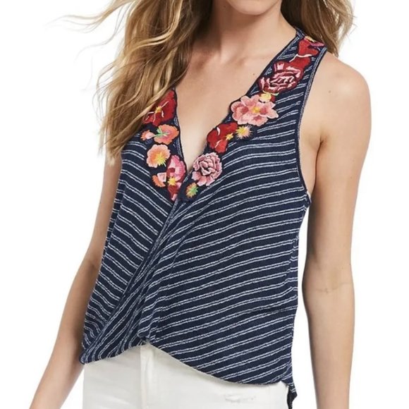 Free People Tops - Free People Wrap sleeveless top with floral applque